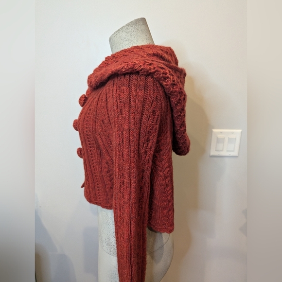 Vintage Y2K Anthropologie wool blend hooded knit crop cardigan,  orange Size XL - Picture 4 of 15